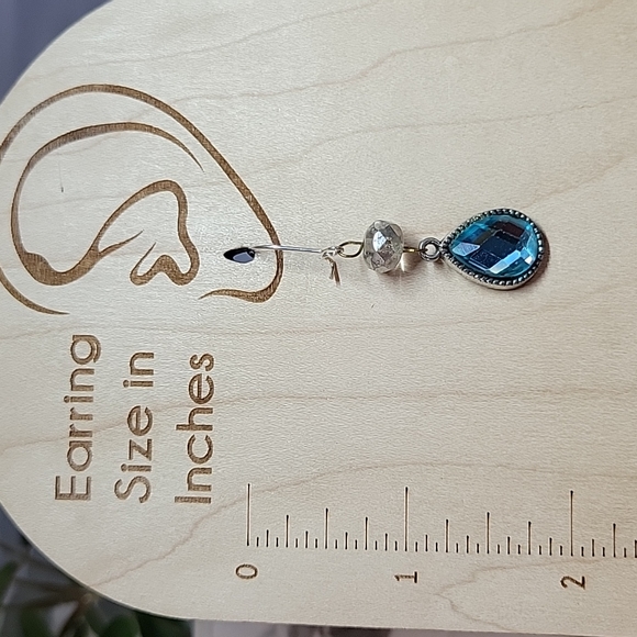 Czech Glass and Aqua Crystal Teardrop Earrings - Picture 3 of 7